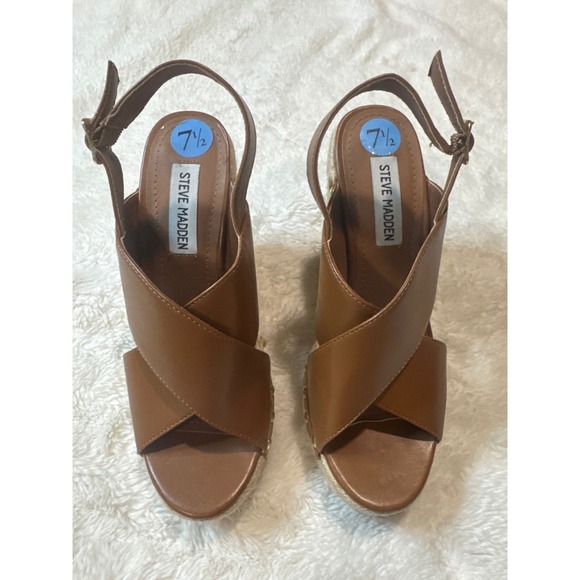 Steve Madden Shoes - Steve Madden Wedge Sandals Women 7.5 Brown Good Espadrille Platform Studded